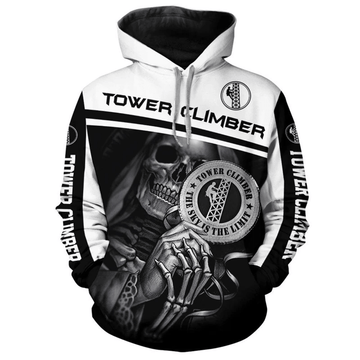 FUNSTUFFPRINT Tower Climber Gifts Skull Tower Climber Gifts Black And White 3D Hoodie and Zip Hoodie