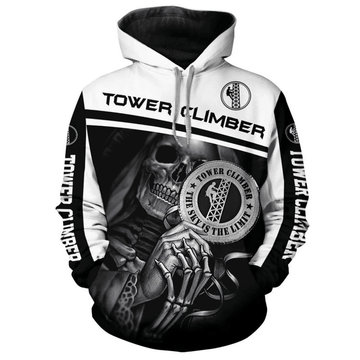 FUNSTUFFPRINT Tower Climber Gifts Skull Tower Climber Gifts Black And White 3D Hoodie and Zip Hoodie