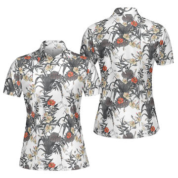 Tropical Flowers Shirt Short Sleeve Women Polo Shirt