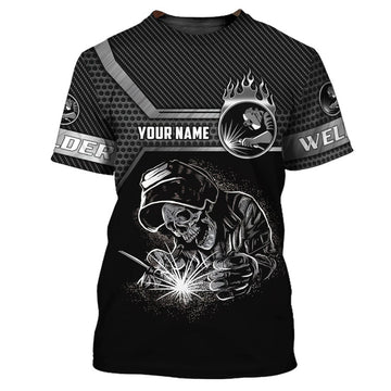 FUNSTUFFPRINT Welder I Said Watch Your Eyes 3D Shirts Personalized Name, Funny Skull Welder Shirt 3D T-shirt