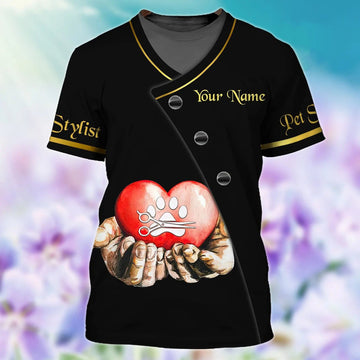 FUNSTUFFPRINT Custom Pet Stylist Black Unisex Shirt Love Proud Pet Groomer Shirt Pet Grooming Salon Uniform 3D T-shirt