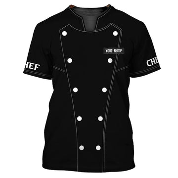 FUNSTUFFPRINT Chef Personalized Shirt Chef Apparel Chef Wear Cook Shirts Chef Uniform Black & White 3D T-shirt