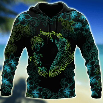 FUNSTUFFPRINT Turtle And Shark Habiscus 3D Hoodie and Zip Hoodie