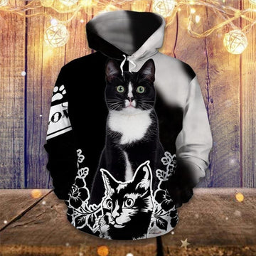 FUNSTUFFPRINT Tuxedo Cat Fur 3D Hoodie and Zip Hoodie