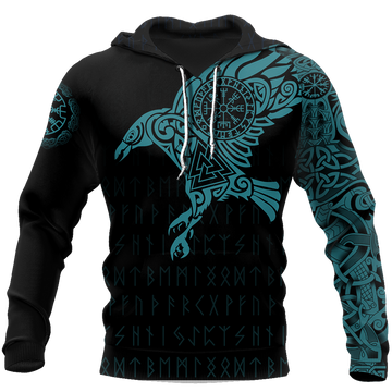 FUNSTUFFPRINT Vikings The Raven Of Odin Tattoo Green 3D Hoodie and Zip Hoodie