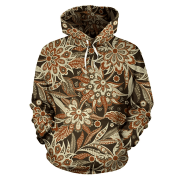 FUNSTUFFPRINT Vintage Brown Bohemian Floral Pullover 3D Hoodie and Zip Hoodie