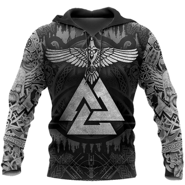 FUNSTUFFPRINT Viticstoreac Vikings Raven Tattoo Sign Black And White 3D Hoodie and Zip Hoodie
