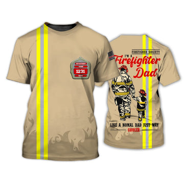 FUNSTUFFPRINT Firefighter Dad Like A Normal Dad, Personalized Name and Department Cooles3D T-shirt