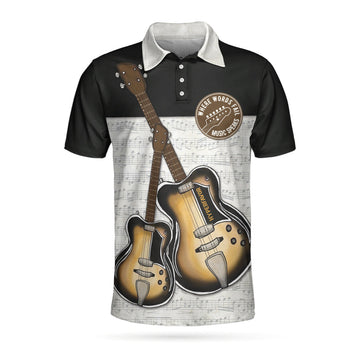 Where Words Fail Music Speaks Guitar Polo Shirt, Black And White Music Polo Shirt, Best Guitar Shirt For Men