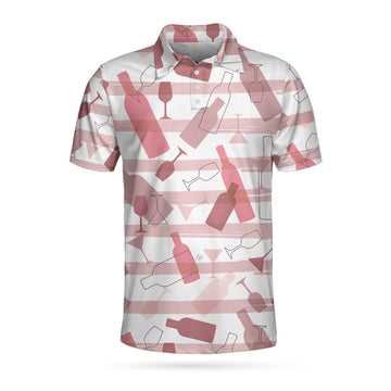 Wine Pattern Short Sleeve Polo Shirt, Pink Horizontal Stripe Polo Shirt, Best Wine Drinking Shirt For Men