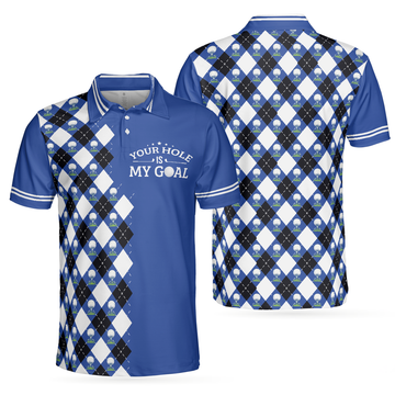 Your Hole Is My Goal Remastered Short Sleeve Golf Polo Shirt, Blue Argyle Pattern Polo Shirt, Best Golf Shirt For Men