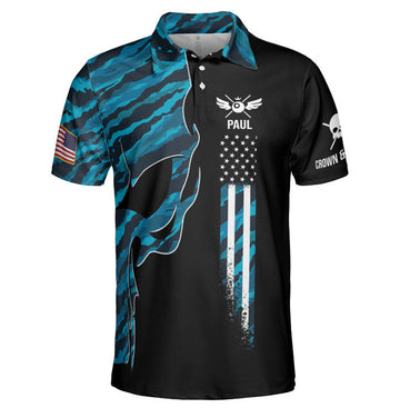 Custom Skull Blue Camouflage Custom Billiard Shirts for Men, Men's Billiard Polo Shirts, Custom Billiard ball for Team Name