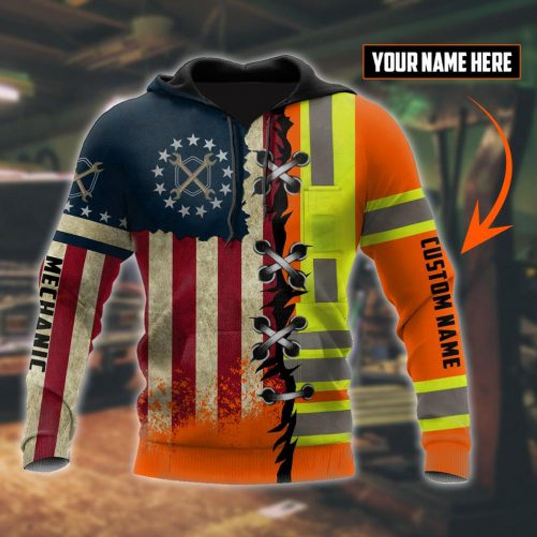 FUNSTUFFPRINT Personalized Mechanic 3D Hoodie For Men American Flag 3D Hoodie and Zip Hoodie