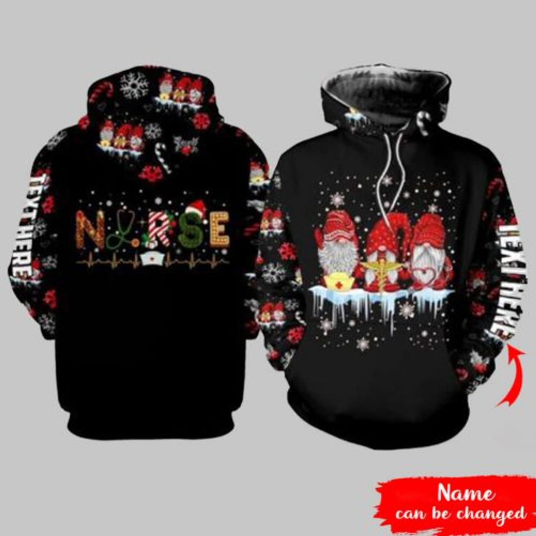 FUNSTUFFPRINT Personalized Nurse 3D Hoodie Christmas Nurse And Gnomies 3D Hoodie and Zip Hoodie