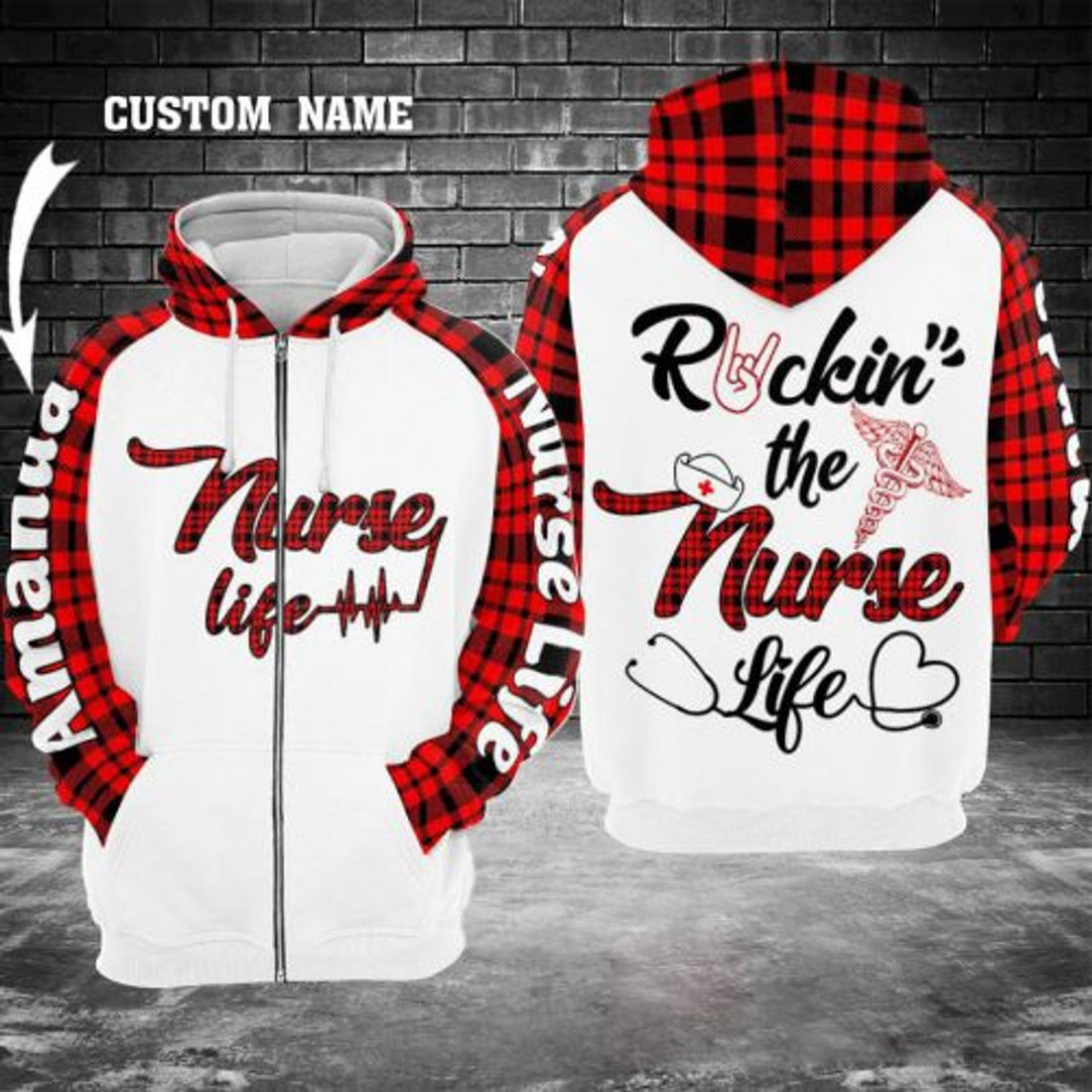 FUNSTUFFPRINT Personalized Nurse 3D Hoodie Rockin The Nurse Life 3D Hoodie and Zip Hoodie