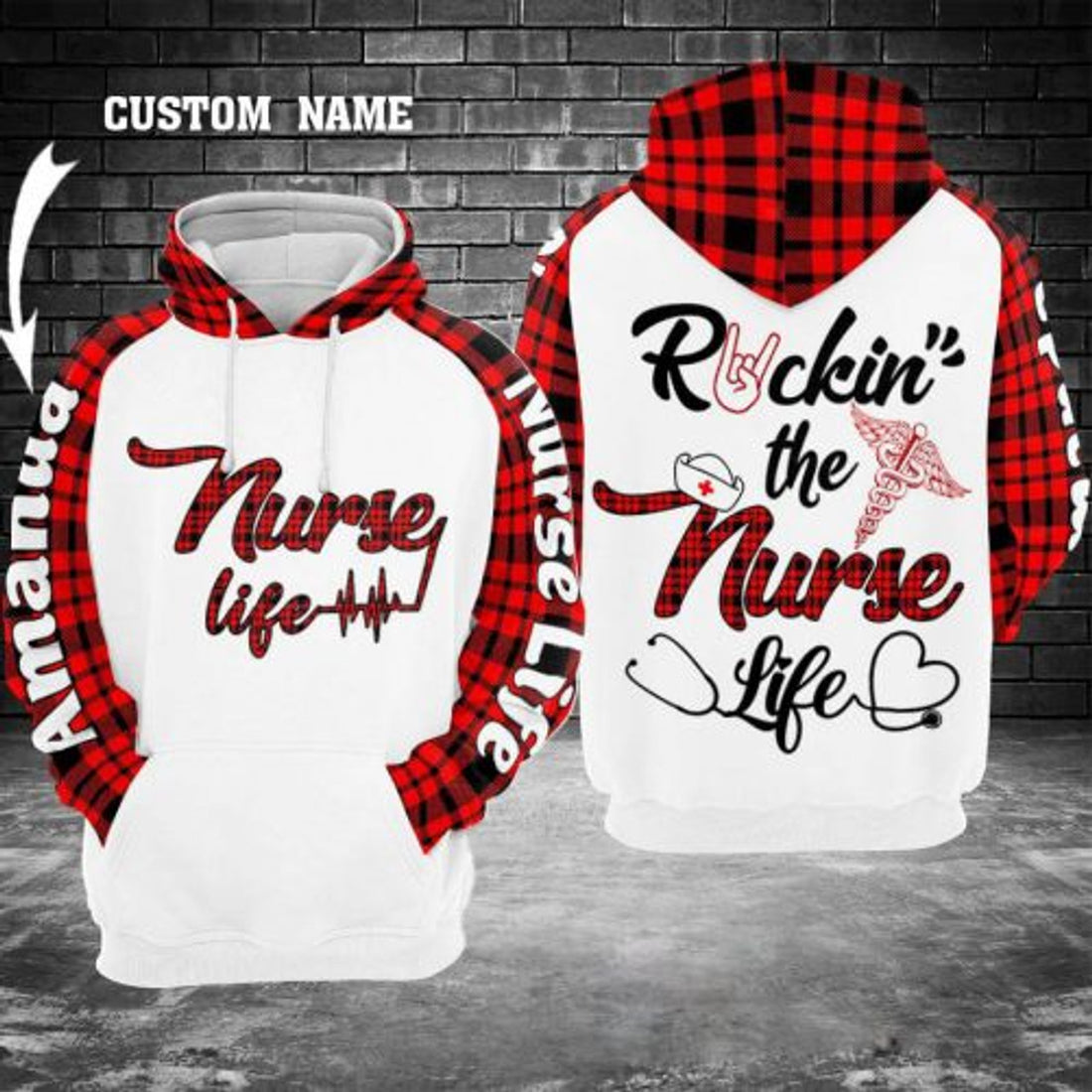 FUNSTUFFPRINT Personalized Nurse 3D Hoodie Rockin The Nurse Life 3D Hoodie and Zip Hoodie