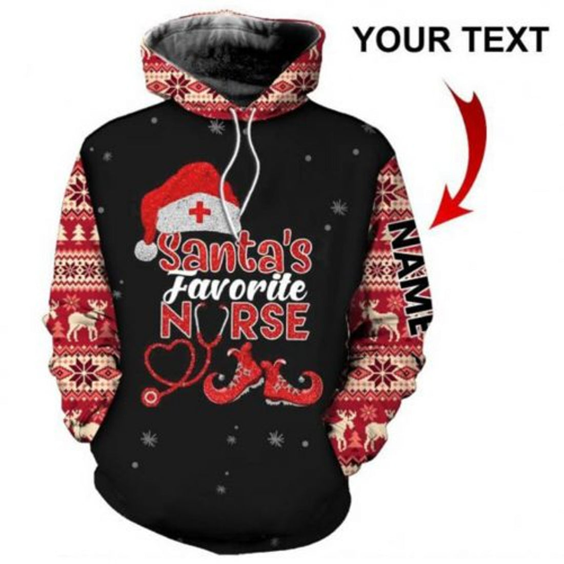 FUNSTUFFPRINT Personalized Nurse 3D Hoodie Santa Favorite Nurse 3D Hoodie and Zip Hoodie