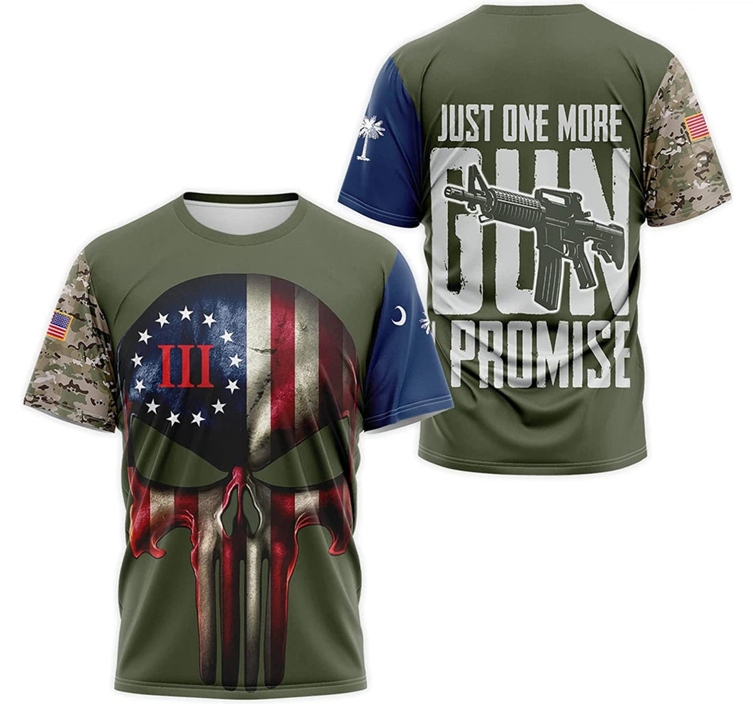 FUNSTUFFPRINT Personalized T-Shirt, Hoodie - Just One More Gun I Promise Skull South Carolina Flag Camo 3D T-shirt