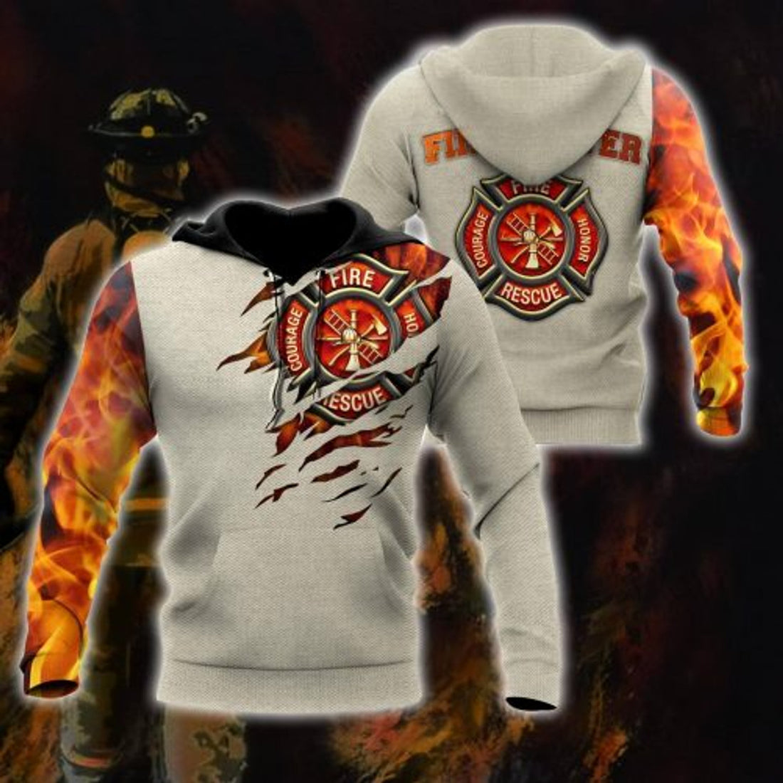 FUNSTUFFPRINT Firefighter 3D Hoodie and Zip Hoodie
