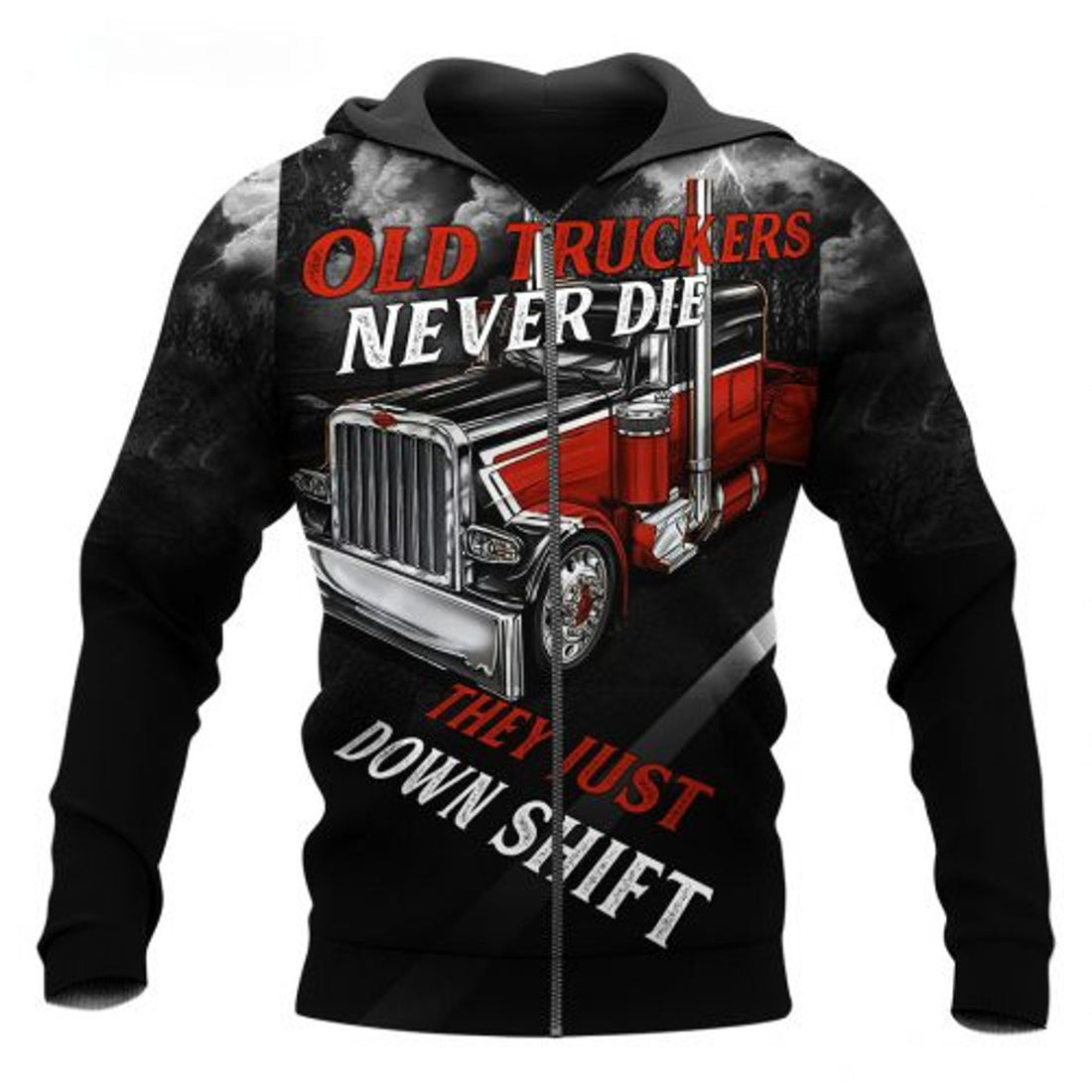 FUNSTUFFPRINT Personalized Trucker 3D Hoodie Old Truckers Just Down Shift 3D Hoodie and Zip Hoodie