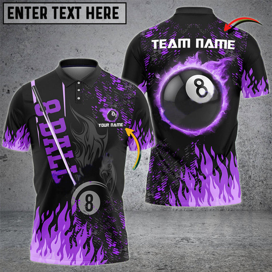 Custom Billiards Ball 8 Burning Room Personalized Name, Team Name 3D Polo Shirt