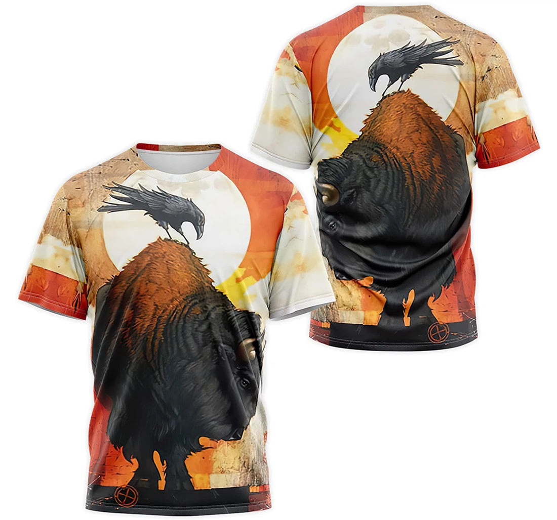 FUNSTUFFPRINT Personalized T-Shirt, Hoodie - Native American Bison Bull Buffalo Sun 3D T-shirt