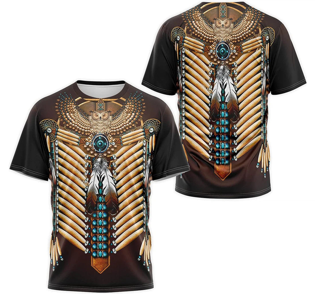 FUNSTUFFPRINT Personalized T-Shirt, Hoodie - Native American Owl Dark Brown Beaded Breastplate Pattern 3D T-shirt