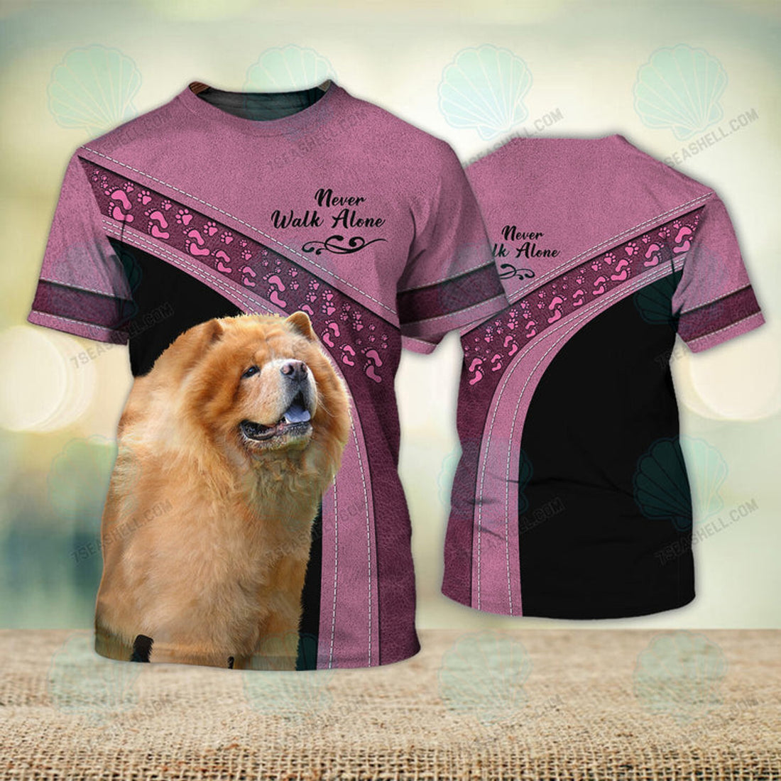 FUNSTUFFPRINT Chow Chow Love Pink Never Walk Alone 3D Full Print T-Shirt, Christmas Dog Memorial Gifts for loss of Dog 3D T-shirt