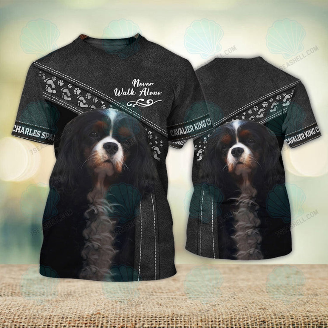 FUNSTUFFPRINT Cavalier King Charles Spaniel Love Black Never Walk Alone 3D Full Print T-Shirt , Christmas Dog Memorial Gifts for loss of Dog 3D T-shirt