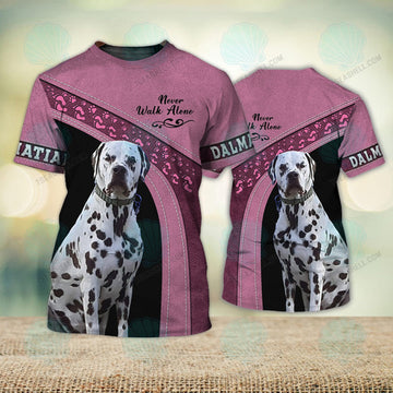 FUNSTUFFPRINT Dalmatian Love Never Walk Alone 3D Full Print T-Shirt, Christmas Dog Memorial Gifts for loss of Dog 3D T-shirt