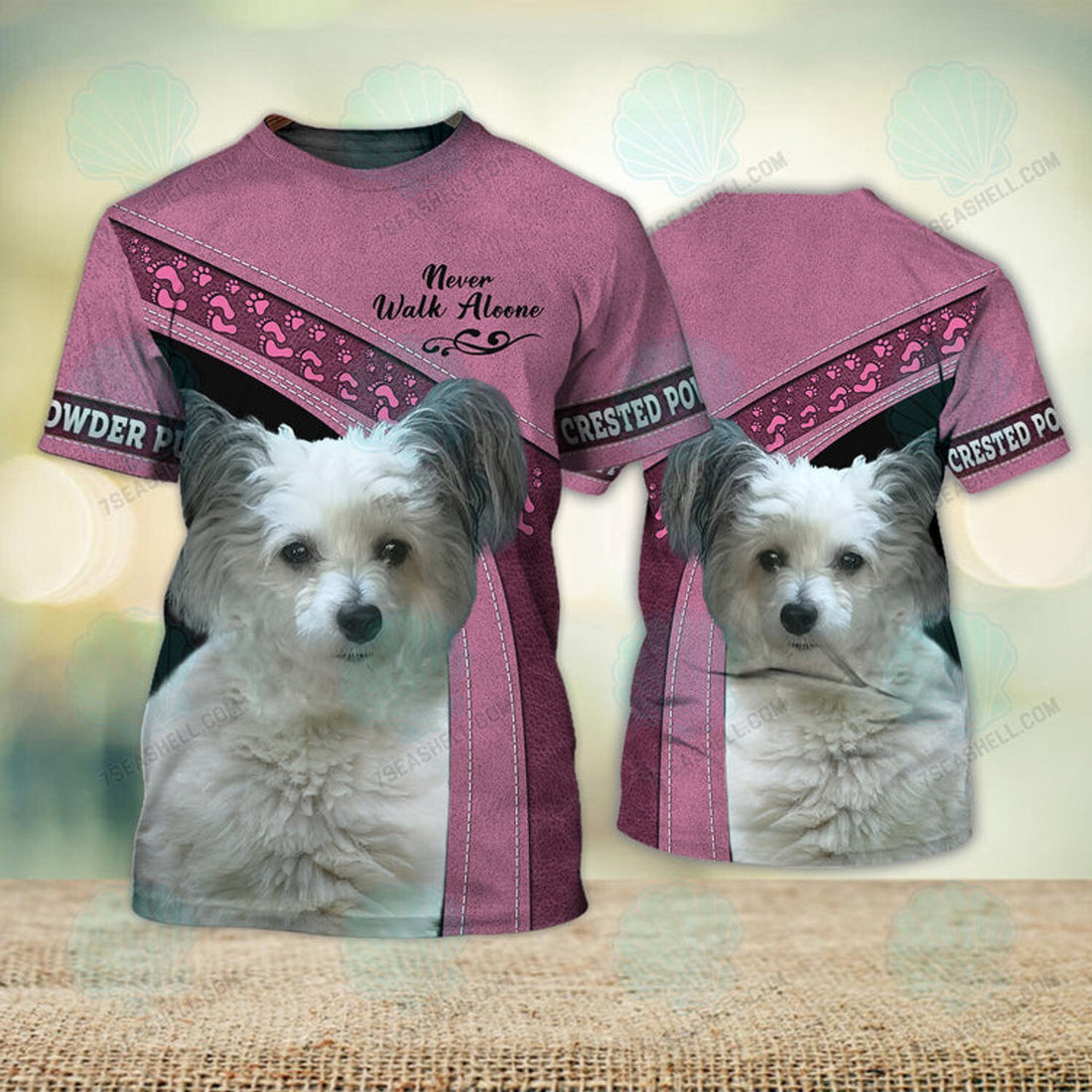 FUNSTUFFPRINT Crested Powder Puff Love Pink Never Walk Alone 3D Full Print T-Shirt, Christmas Shirt for Dog Lovers 3D T-shirt