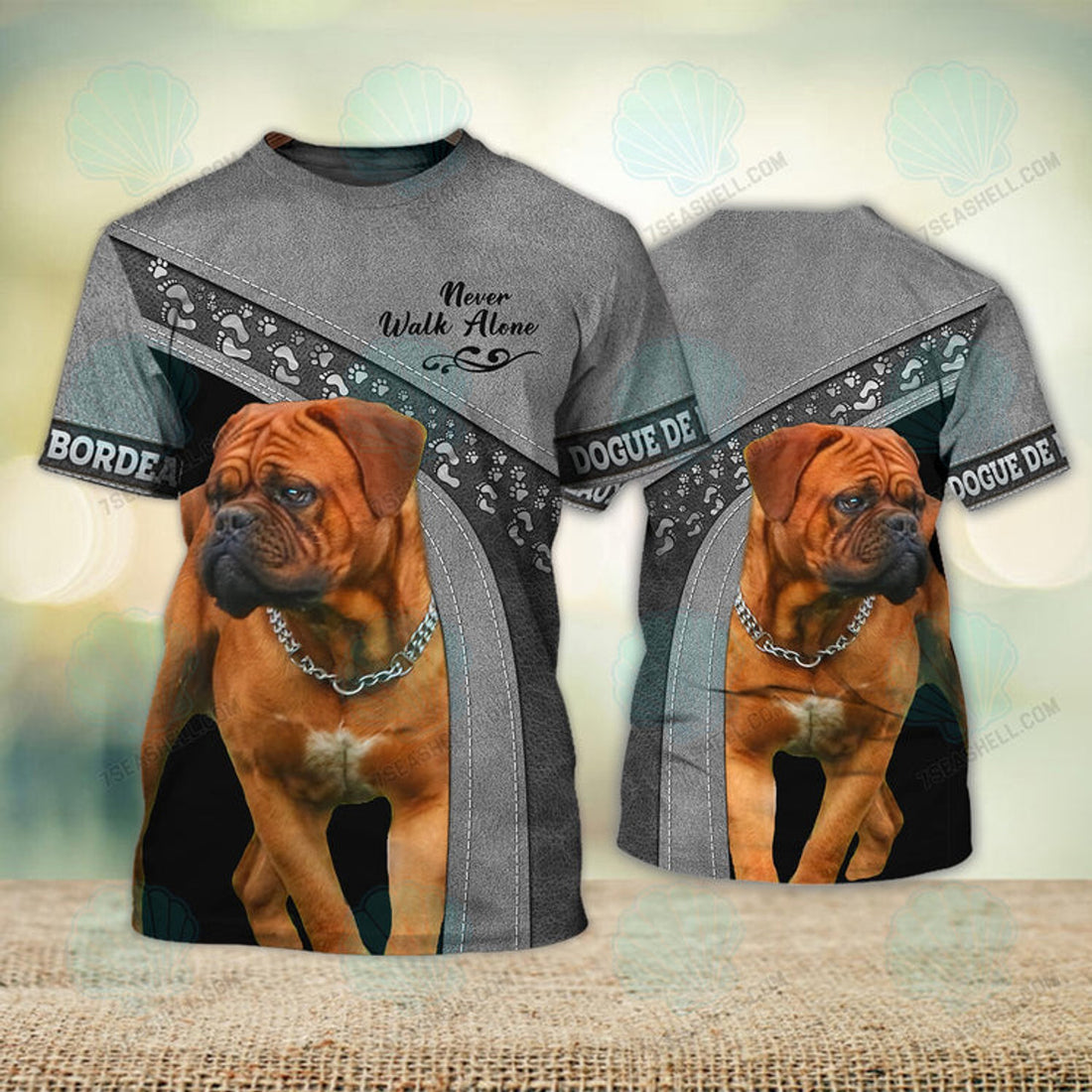 FUNSTUFFPRINT Dogue de Bordeaux Love Never Walk Alone 3D Full Print T-Shirt, Christmas Dog Memorial Gifts for loss of Dog 3D T-shirt
