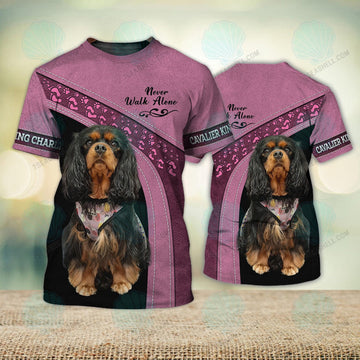 FUNSTUFFPRINT Cavalier King Charles Love Pink Version 3 Never Walk Alone 3D Full Print T-Shirt, Christmas Shirt for Dog Lovers 3D T-shirt