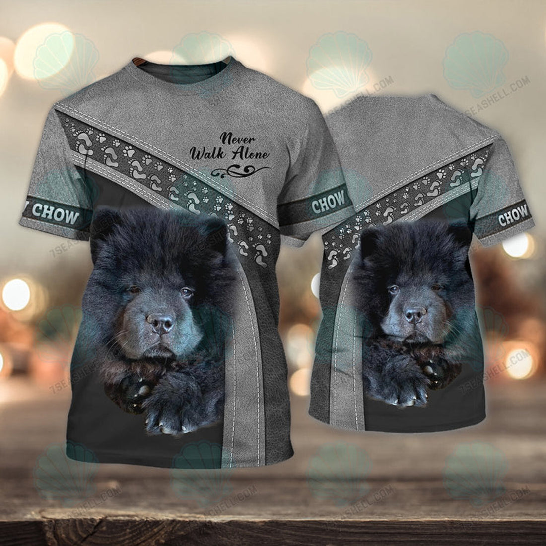 FUNSTUFFPRINT Chow Chow Love Never Walk Alone 3D Full Print T-Shirt 1575, Christmas Shirt for Dog Lovers 3D T-shirt