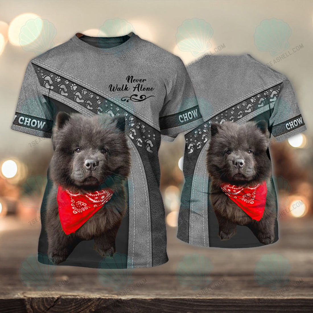 FUNSTUFFPRINT Chow Chow Never Walk Alone 3D Full Print T-Shirt, Christmas Dog Memorial Gifts for loss of Dog 3D T-shirt