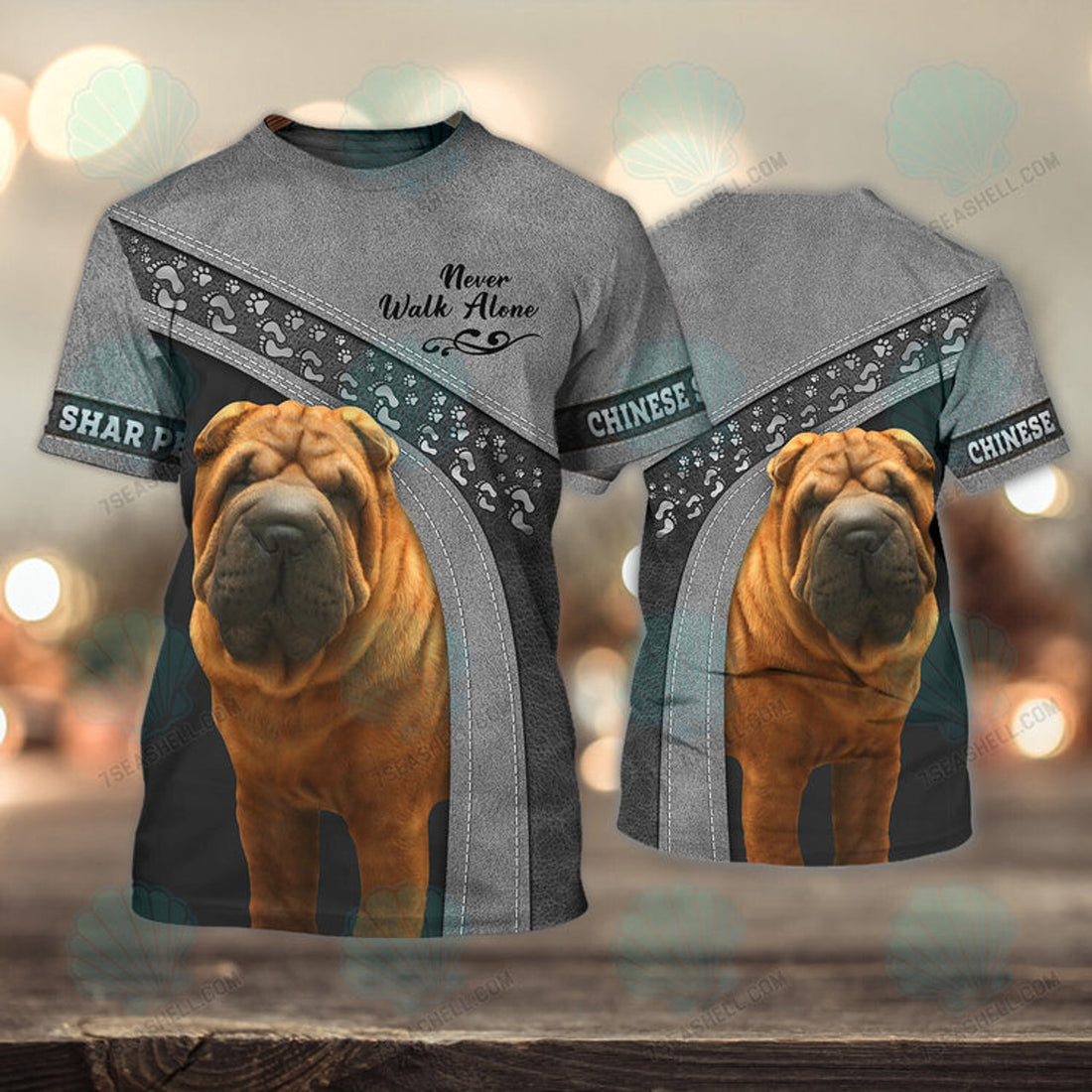 FUNSTUFFPRINT Chinese Shar Pei Never Walk Alone 3D Full Print T-Shirt, Christmas Shirt for Dog Lovers 3D T-shirt