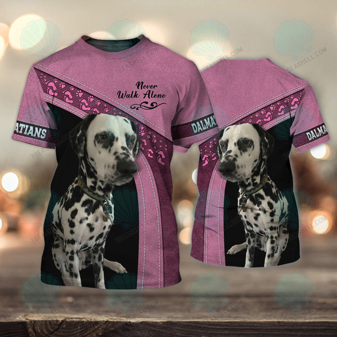 FUNSTUFFPRINT Dalmatians Pink Never Walk Alone 3D Full Print T-Shirt, Christmas Shirt for Dog Lovers 3D T-shirt