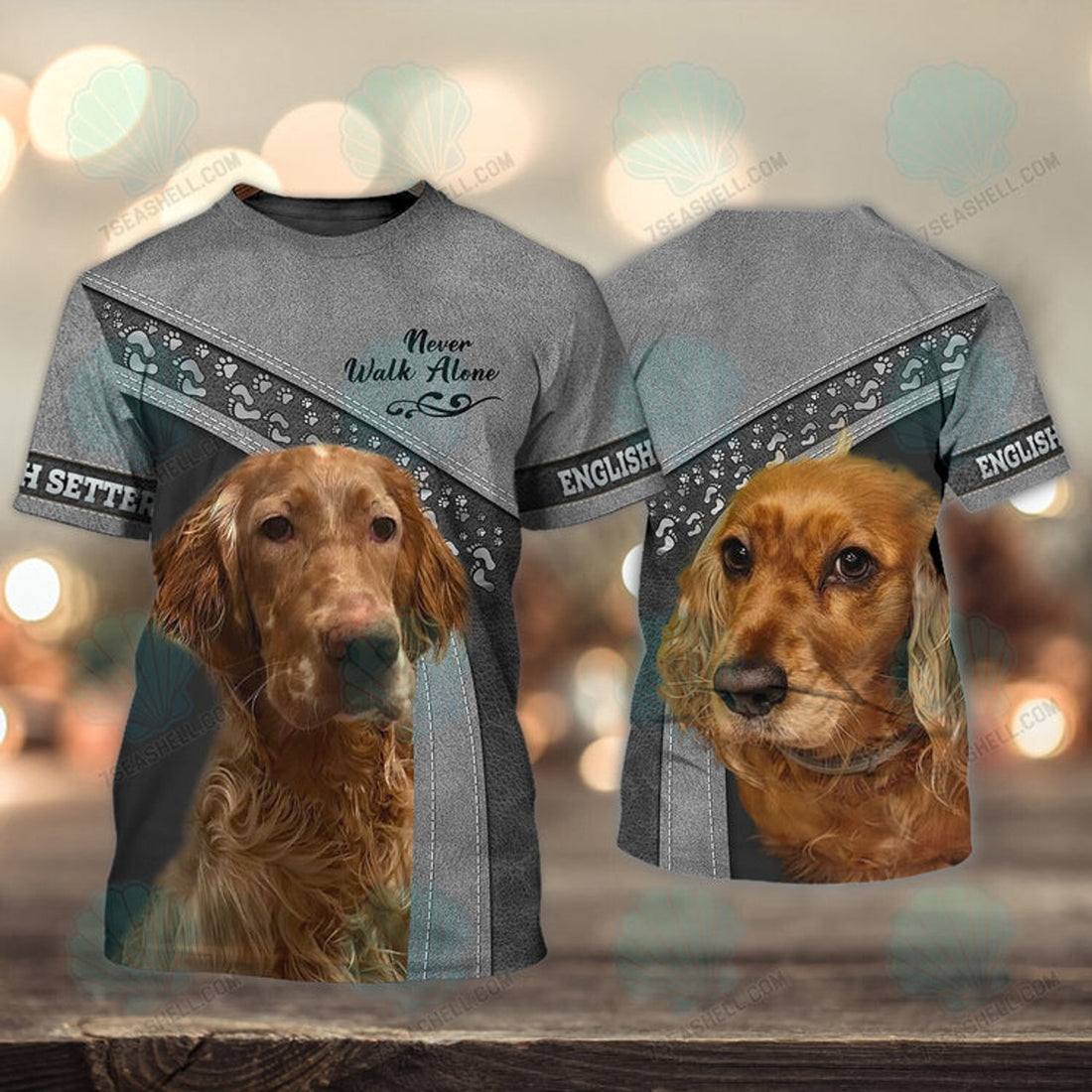 FUNSTUFFPRINT English Setter Love Never Walk Alone 3D Full Print T-Shirt, Christmas Dog Memorial Gifts for loss of Dog 3D T-shirt