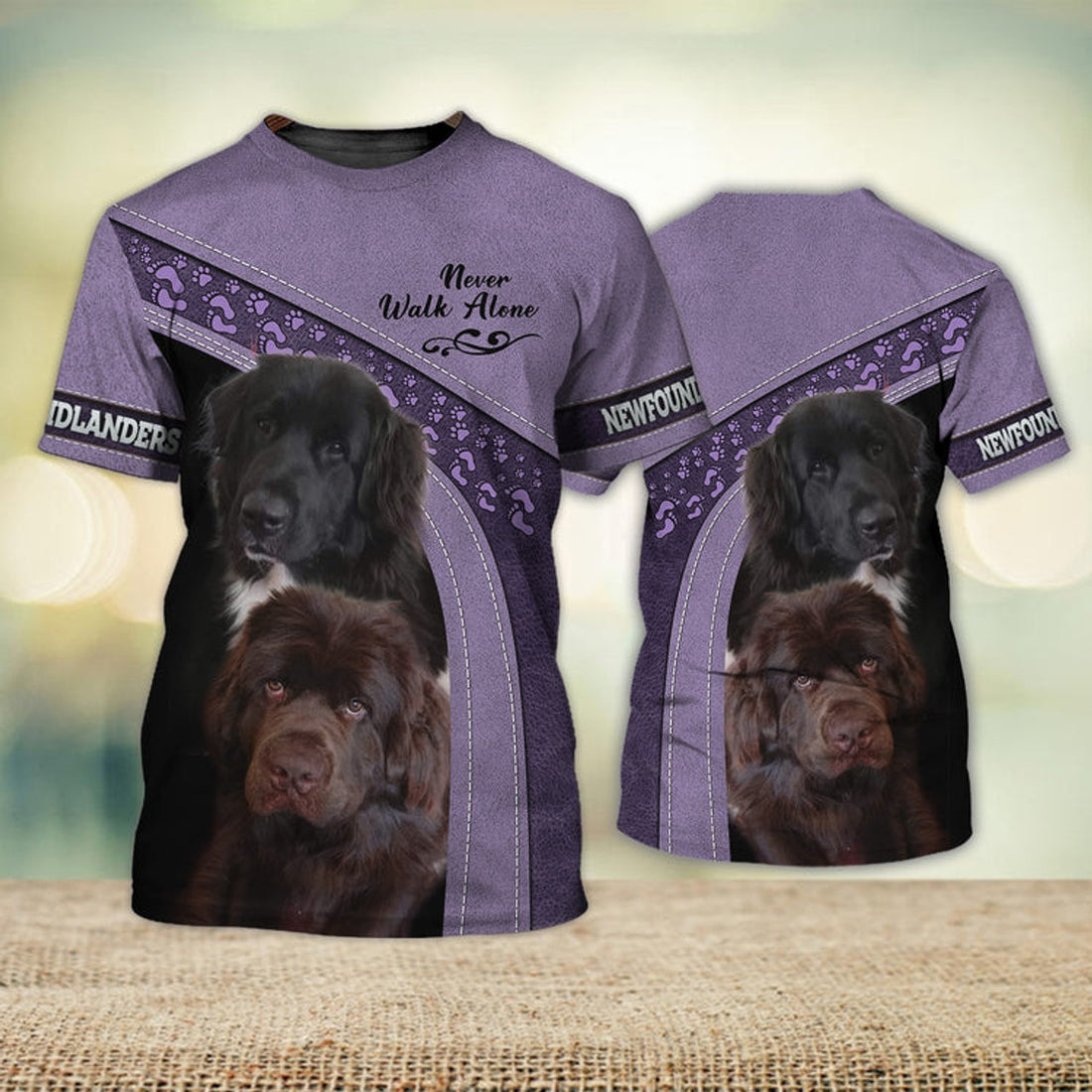 FUNSTUFFPRINT Newfoundland Love Never Walk Alone 3D Full Print T-Shirt, Shirt For Dog Lovers, Dog Memorial Gifts for loss of Dog 3D T-shirt
