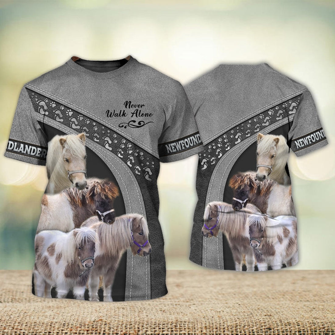 FUNSTUFFPRINT Minishetty Love Never Walk Alone Grey 3D Full Print T-Shirt, Shirt For Horse Lovers 3D T-shirt