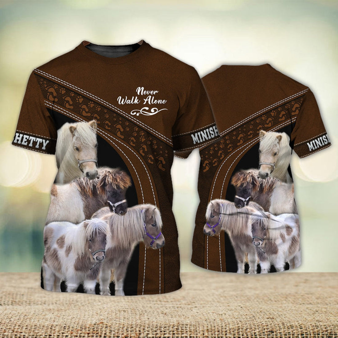 FUNSTUFFPRINT Minishetty Love Never Walk Alone Brown 3D Full Print T-Shirt, Shirt For Horse Lovers 3D T-shirt