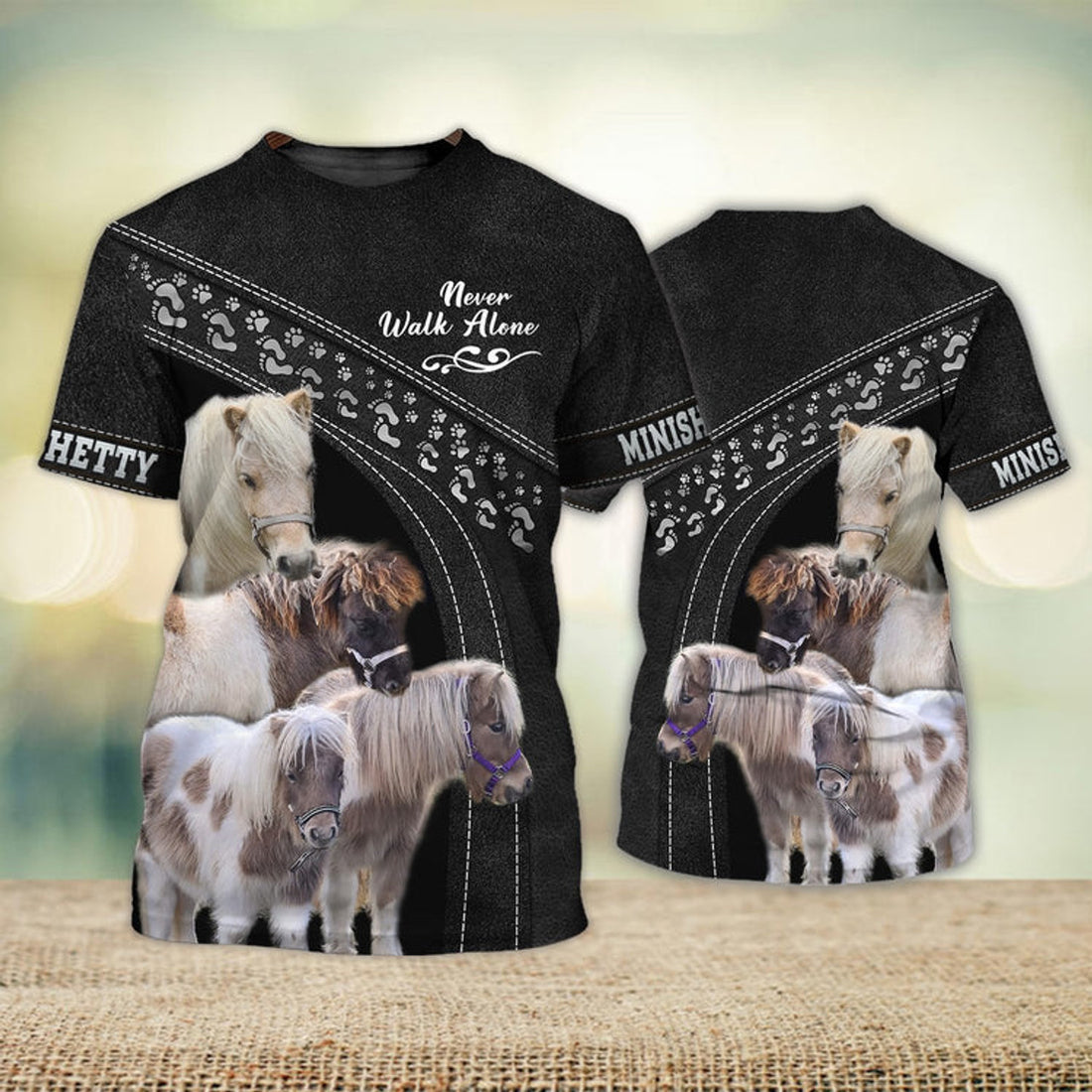 FUNSTUFFPRINT Minishetty Love Never Walk Alone Black 3D Full Print T-Shirt, Shirt For Horse Lovers 3D T-shirt