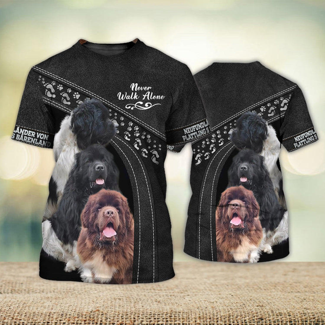 FUNSTUFFPRINT NeufundlÃ¤nder von Plattling s BÃ¤renland Black Love Never Walk Alone 3D Full Print T-Shirt, Shirt For Dog Lovers, Dog Memorial Gifts for loss of Dog 3D T-shirt
