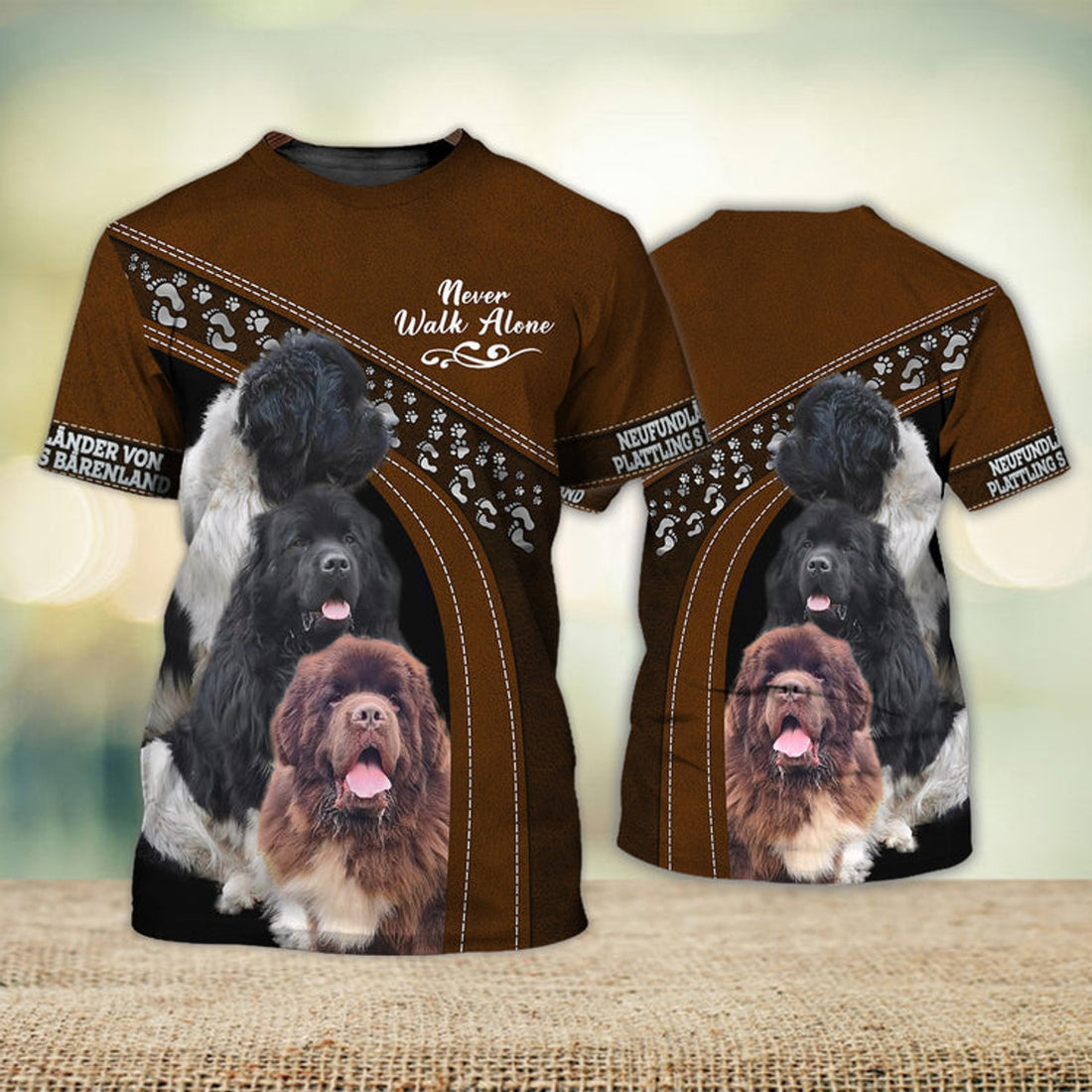 FUNSTUFFPRINT NeufundlÃ¤nder von Plattling s BÃ¤renland Love Never Walk Alone 3D Full Print T-Shirt, Shirt For Dog Lovers, Dog Memorial Gifts for loss of Dog 3D T-shirt