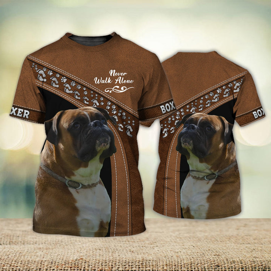 FUNSTUFFPRINT Boxer Love Never Walk Alone 3D Full Print T-Shirt, Shirt For Dog Lovers, Dog Memorial Gifts for loss of Dog 3D T-shirt