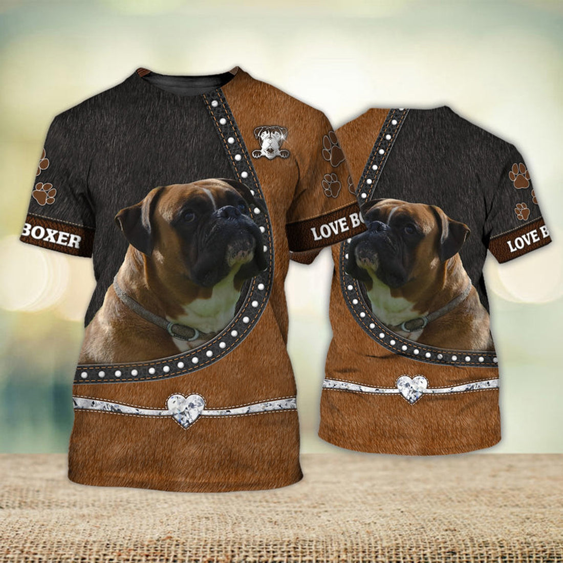 FUNSTUFFPRINT Boxer Love Heart Foot 3D Full Print T-Shirt, Shirt For Dog Lovers, Dog Memorial Gifts for loss of Dog 3D T-shirt
