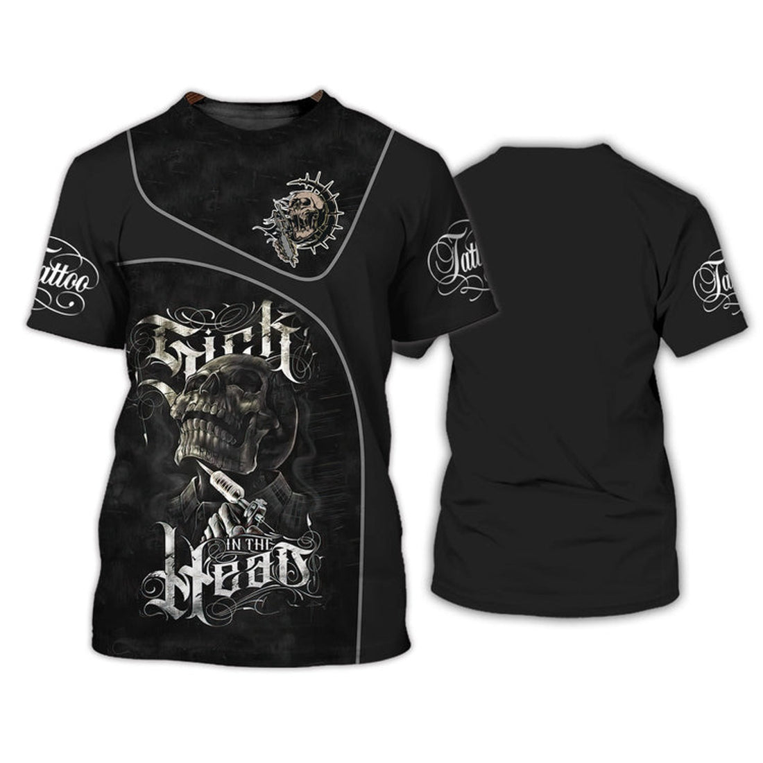 FUNSTUFFPRINT Tattoo Artist Shop Personalized Name Skull Tattoo T-Shirt, Gift For Tattoo Artist 3D T-shirt