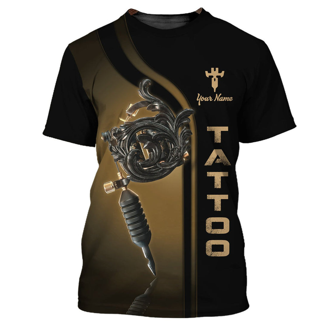 FUNSTUFFPRINT Golden Tattoo Tee Shirt Tattoo Lover Personalized Name 3D T-Shirt Gift For Tattoo Artist