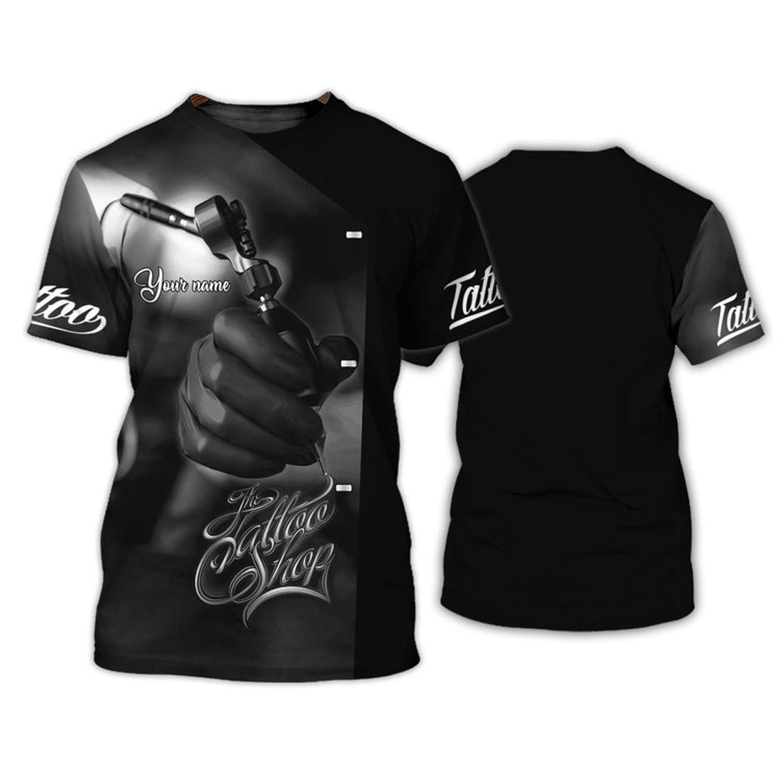 FUNSTUFFPRINT Dark Tattoo Tee Shirt Tattoo Lover Personalized Name 3D T-Shirt Gift For Tattoo Artist
