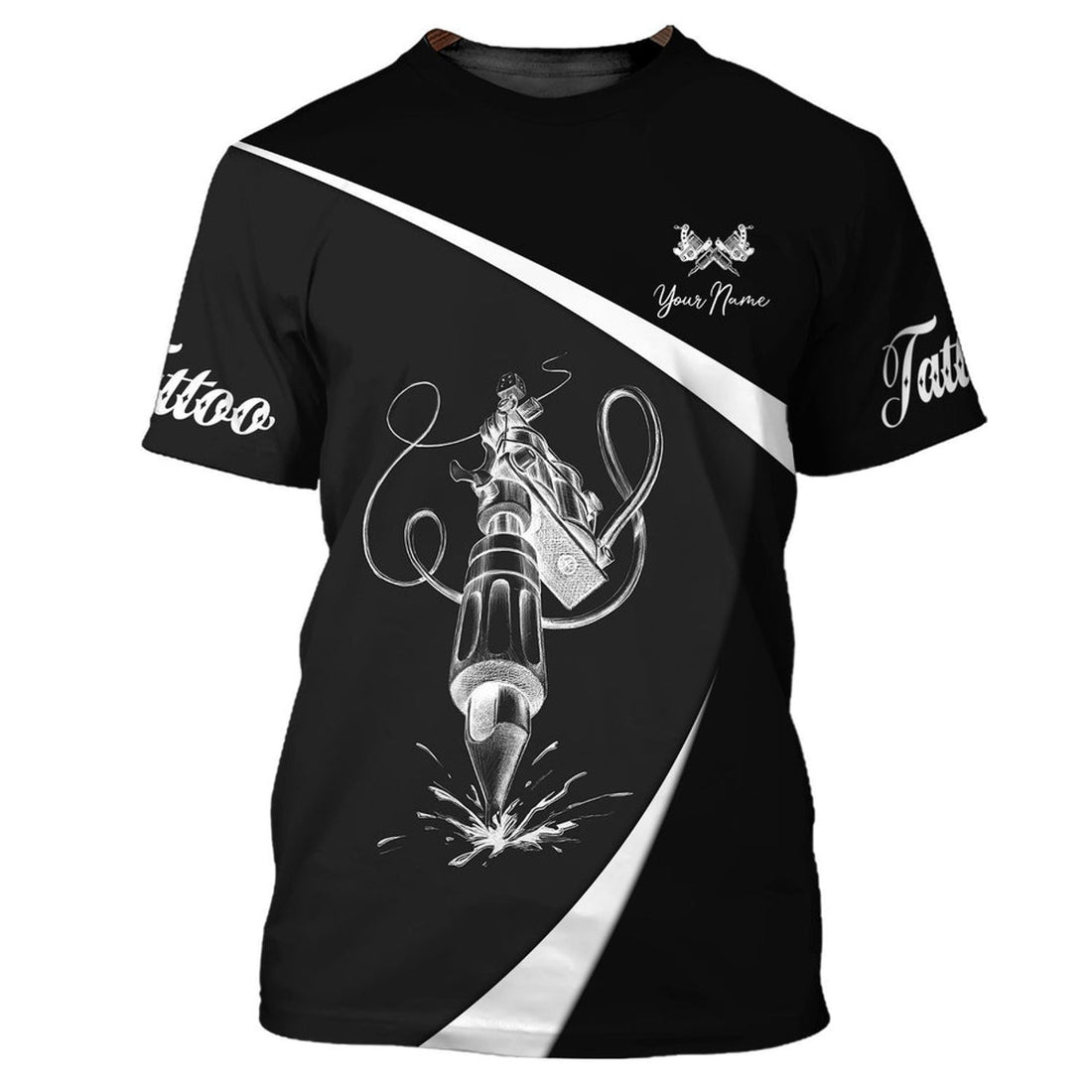 FUNSTUFFPRINT Black White Tattoo Lover Tee Shirt Tattoo Artist Personalized Name 3D T-shirt